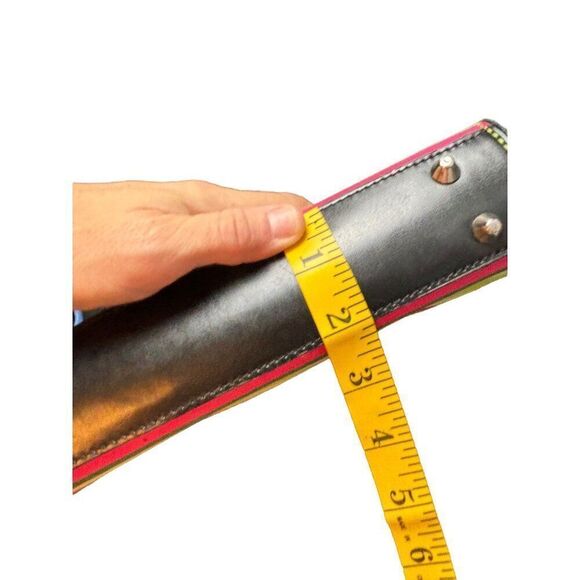 Colorful Striped Handbag With Black Handles & Zip Closure - Picture 8 of 9